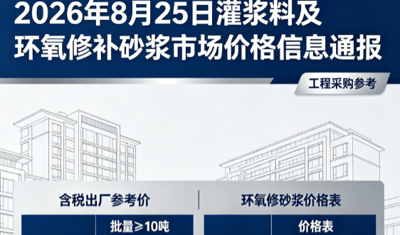 杜尔伯特2026年8月25日灌浆料及环氧修补砂浆市场价格信息通报